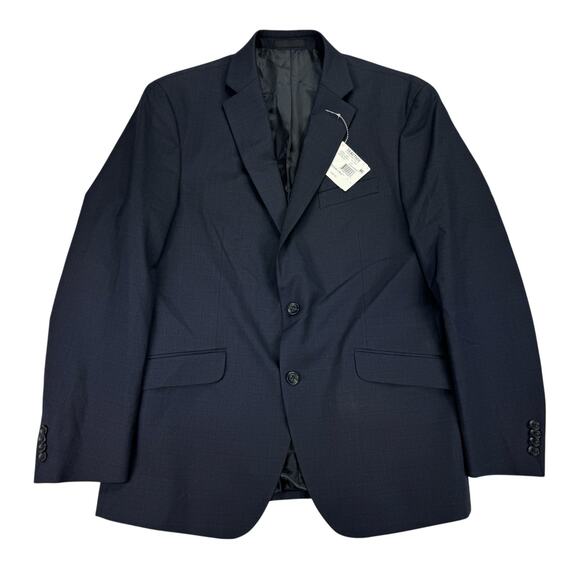 Kenneth Cole Mens Slim Fit Ready Flex Plaid Suit Jacket Navy Blue 43R - Picture 1 of 5